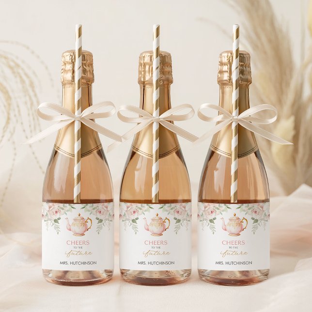 Festa de Chá de Cozinha da Noiva (Tea Party Bridal Shower Sparkling Wine Label)