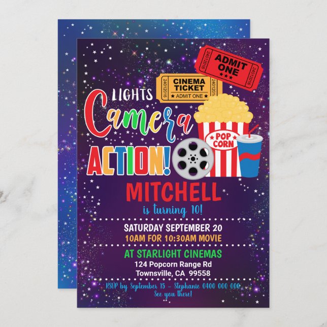 Festa de cinema do Convite de festas de cinema (Frente/Verso)