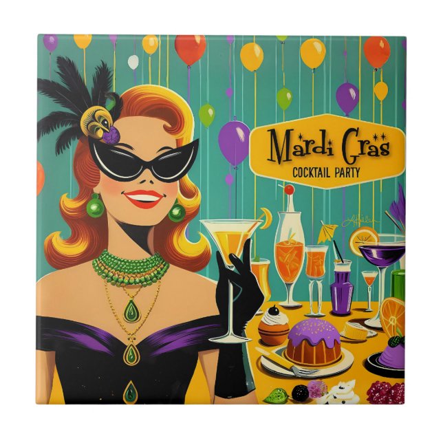 Festa de Cocktail de Martini Retro 50s Mardi Gras (Frente)