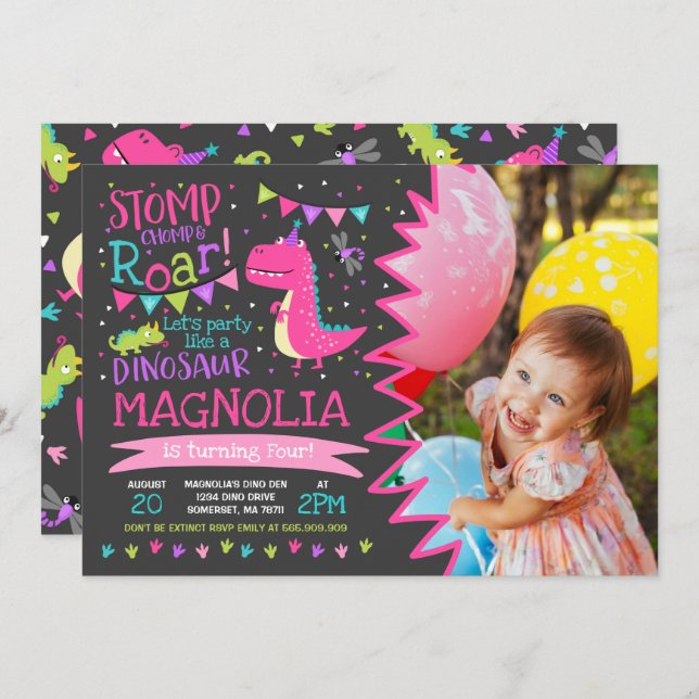 Festa de Dinossauro de Convite de Aniversário para (Frente/Verso)