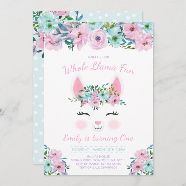 Festa de Diversão do Llama Birthday com Convite à  (Frente/Verso)
