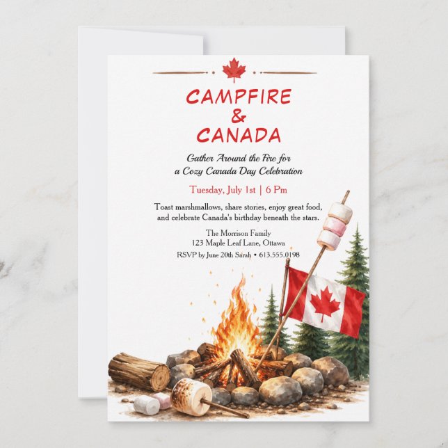 Festa de Fogueira do Dia do Canadá Convite de Chur (Frente)