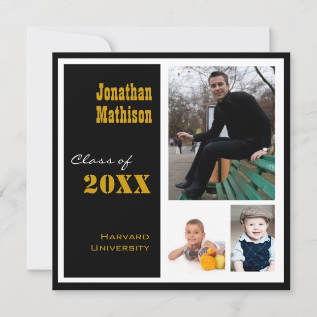 Festa de formatura 3 Convite preto para fotos (Frente)