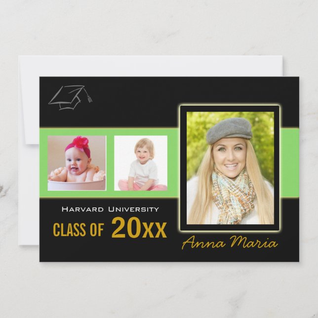 Festa de formatura 3 Convite verde para fotos (Frente)