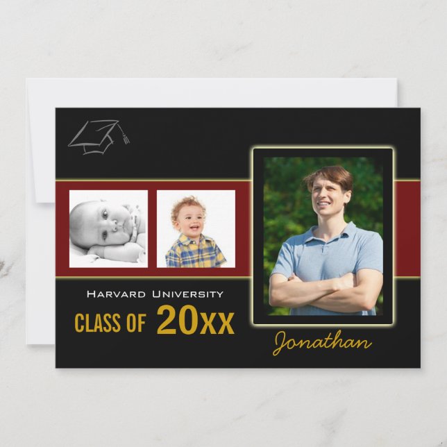 Festa de formatura 3 Fotos - Convite vermelho (Frente)