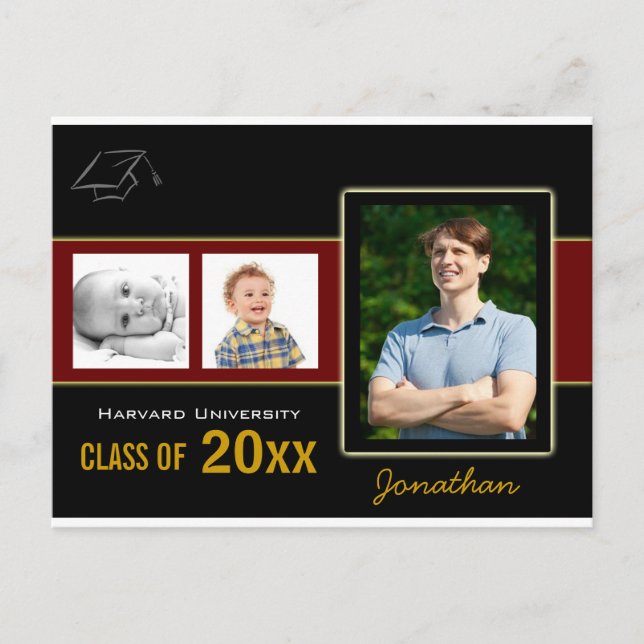 Festa de formatura 3 Fotos - Convite vermelho (Frente)