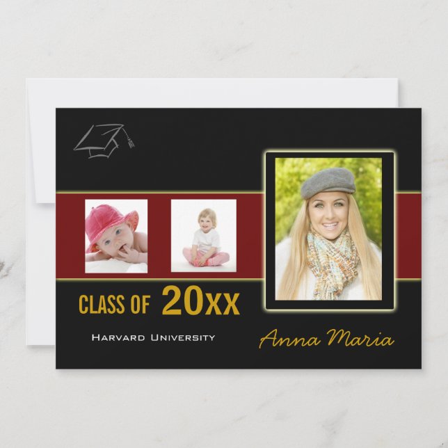 Festa de formatura 3 Fotos - Convite vermelho (Frente)