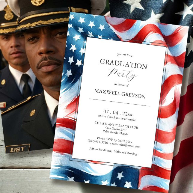 Festa de formatura de Fotografias Convite para Sin (Photo graduation invitations watercolor American flag.)