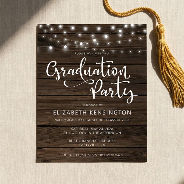 Festa de formatura de madeira com luzes de corda r (Criador carregado)