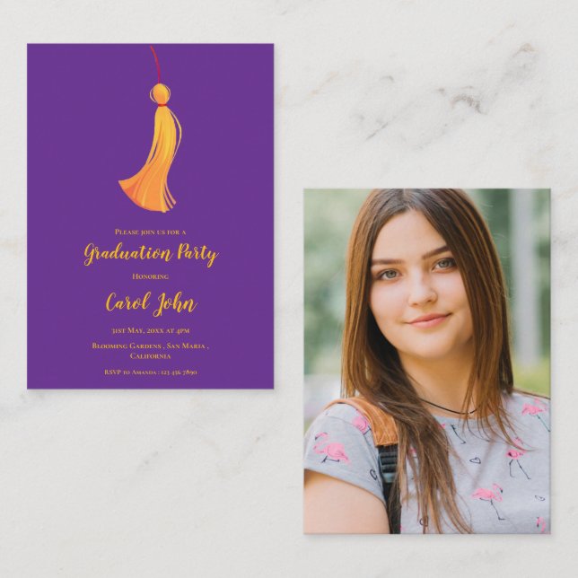 Festa de formatura Mini Convite Da Foto Tassel 202 (Frente/Verso)