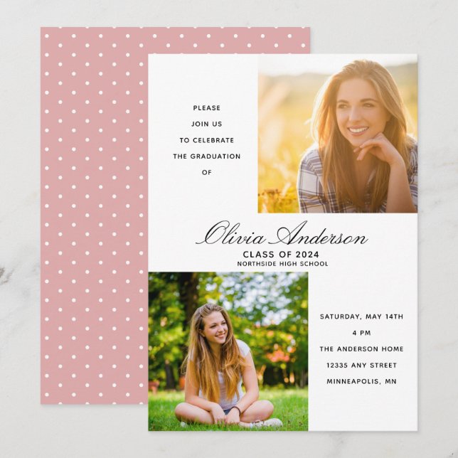 Festa de formatura rosa poeirenta Elegante 2 (Frente/Verso)