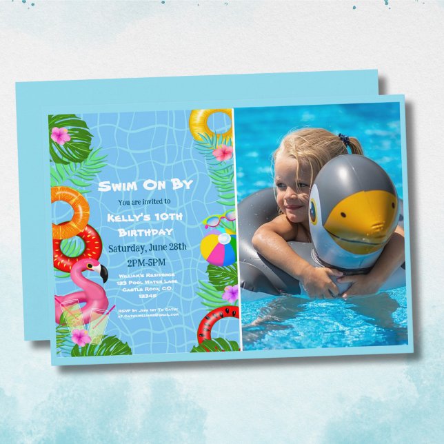 Festa de Foto de Piscina Divertida Nadando Convite (Cute pool invitation that has your photo to make it even more adorable. )