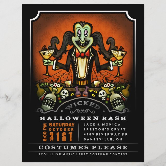 Festa de Halloween Convide 8,5 x 11 Flyer Dracula (Frente)
