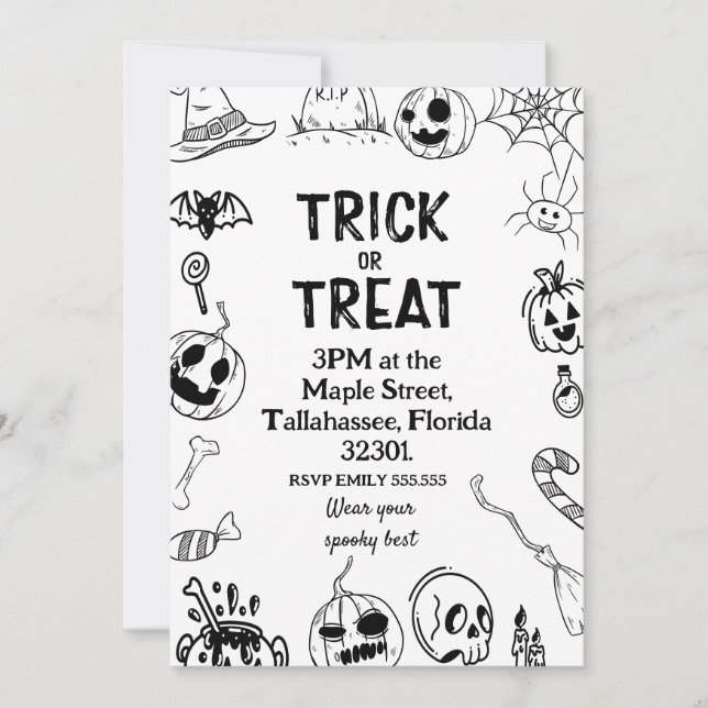 Festa de Halloween, Convite assustador para Doce o (Frente)