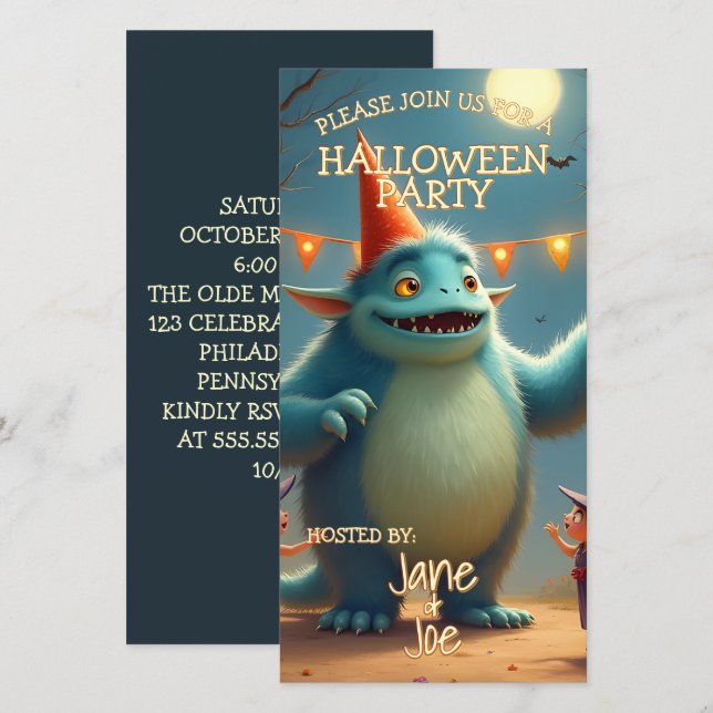 Festa de Halloween do Monstro Feliz para Crianças (Frente/Verso)