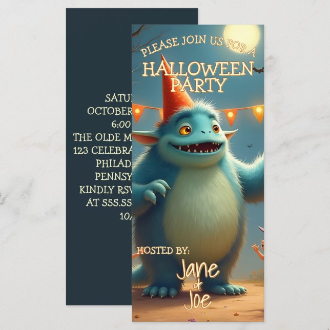 Festa de Halloween do Monstro Feliz para Crianças (Frente/Verso)
