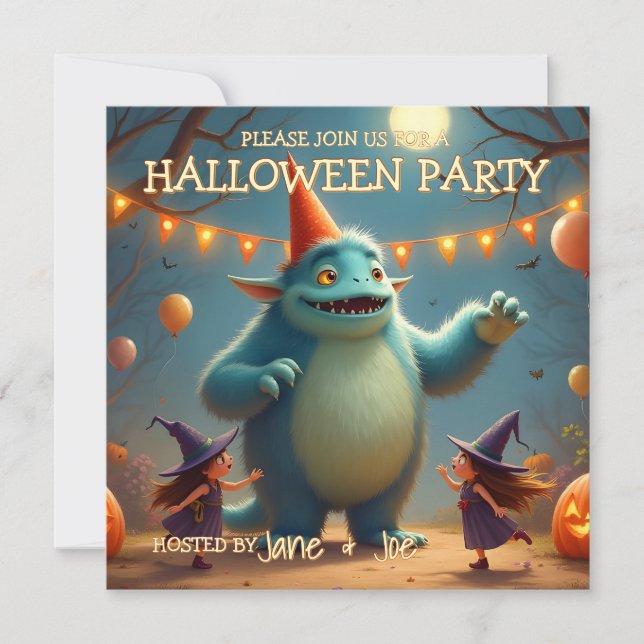 Festa de Halloween do Monstro Feliz para Crianças (Frente)