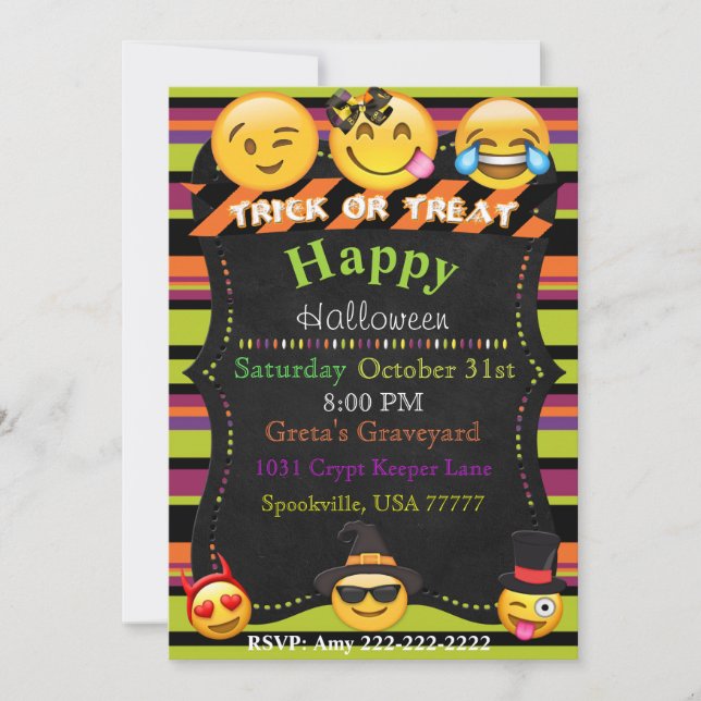 Festa de Halloween Emoji ou Convite de Aniversário (Frente)