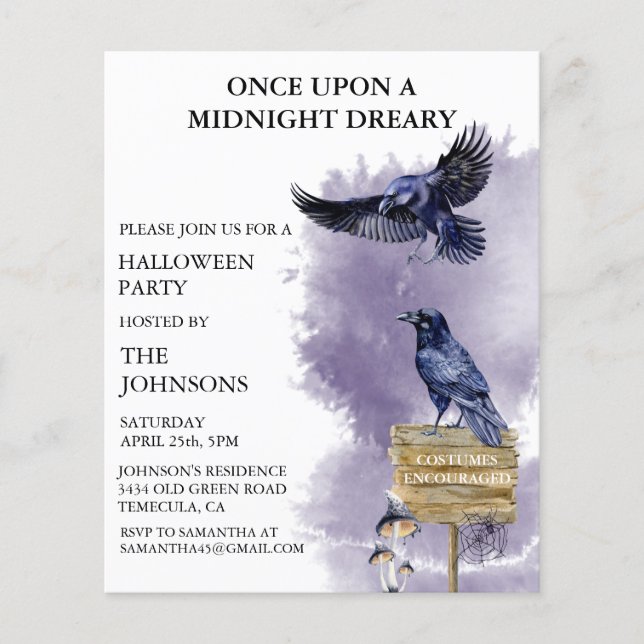 Festa de Halloween Raven Crow Watercolor (Frente)