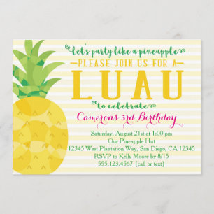 Festa de Luau como Convite de Aniversário de Pine