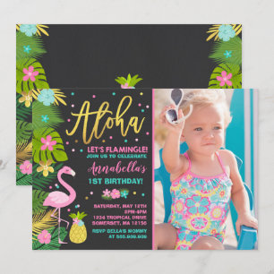 Festa de Luau sobre Convite de Aniversário de Fla
