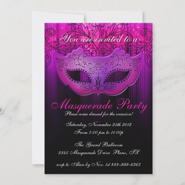 Festa de Máscaras Celebração Convite Rosa e Roxo (Frente)