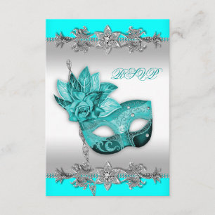 Festa de Máscaras Prata Turquesa Azul RSVP