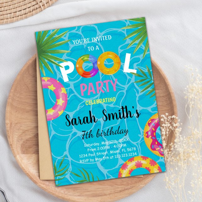 Festa de Natação de Verão Editável Convite para Cr (Pool Birthday Invitations)