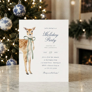 Festa de Natal Azul Preppy com Listras e Cervo Orç