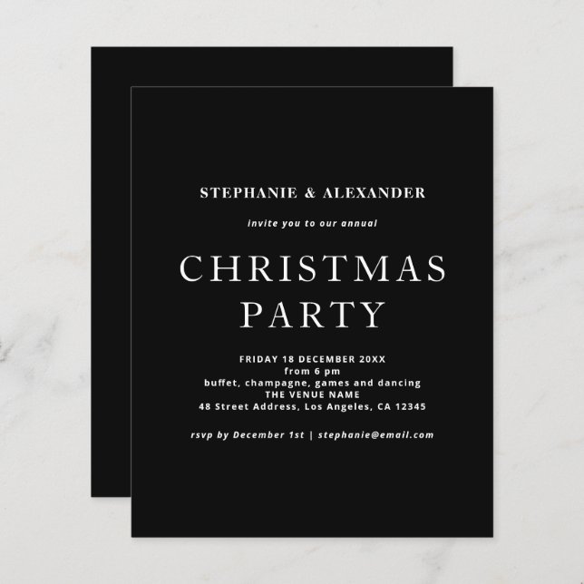 Festa de Natal Branco Simples e Preto (Frente/Verso)