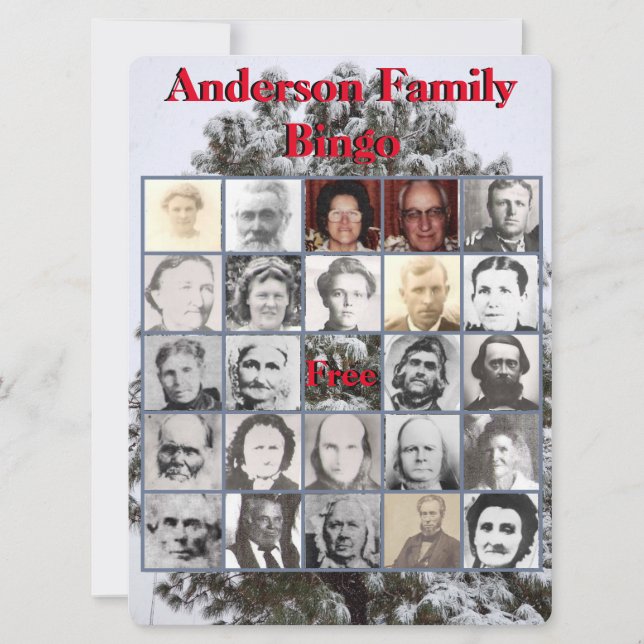 Festa de Natal da Família Foto Bingo Snowy Tree (Frente)
