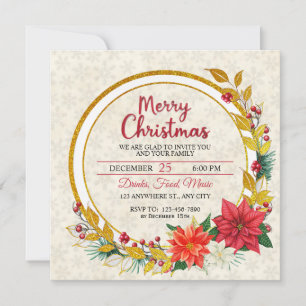 Festa de Natal Elegante Dourado e Poinsettia