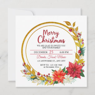 Festa de Natal Elegante Dourado e Poinsettia