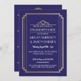 Festa de noivado Art Deco Convite Marinho Dourado