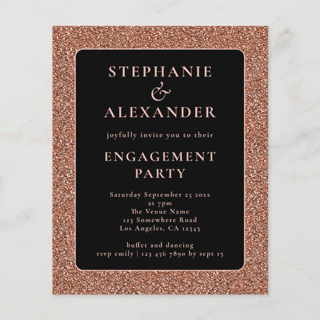 Festa de noivado Negra Dourada com Rosa de brilho  (Frente)