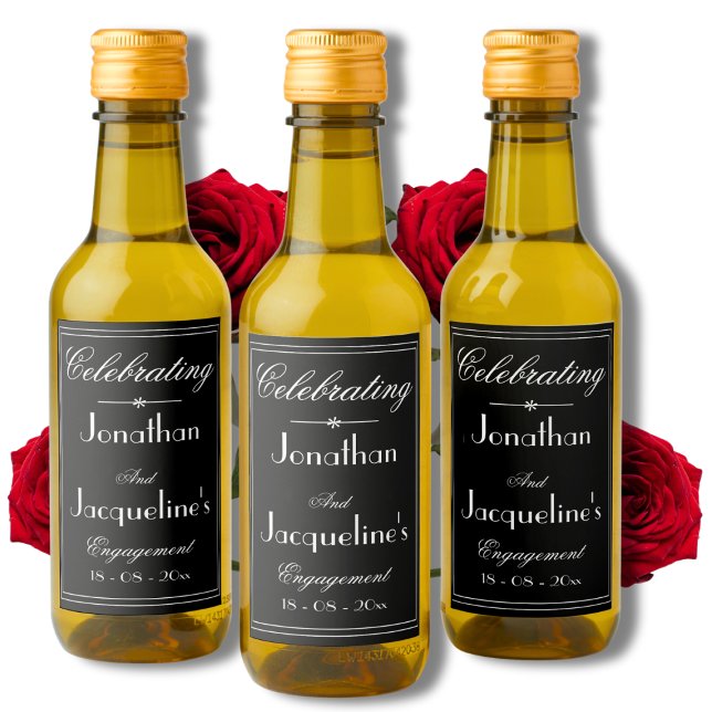 Festa de Noivado Obrigado. Elegante Mini B & W (Stylish and Sophisticated Black & White Mini Wine Labels for an Engagement Party.)