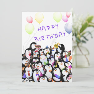 Festa de Pinguins Feliz com Cartão de Aniversário