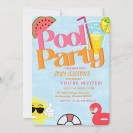 Festa de piscina convite de aniversário de verão m