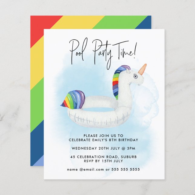 Festa de Piscina de Verão Arco-Íris qualquer Anive (Frente/Verso)