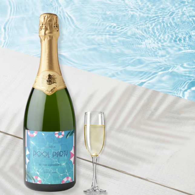 Festa de Piscina de Verão da Moda (Summer Pool Party Personalized Wine Labels)