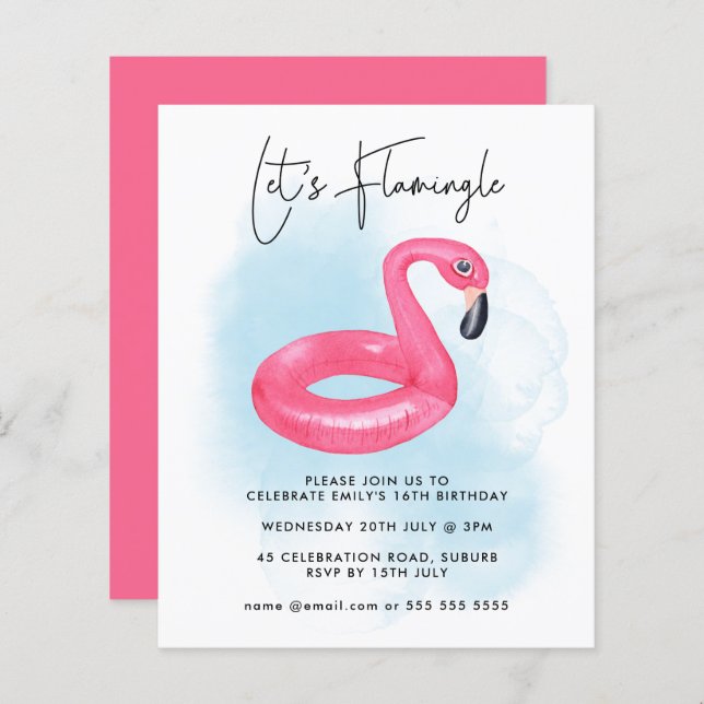 Festa de Piscina de Verão, Pink Flamingo Teen Birt (Frente/Verso)