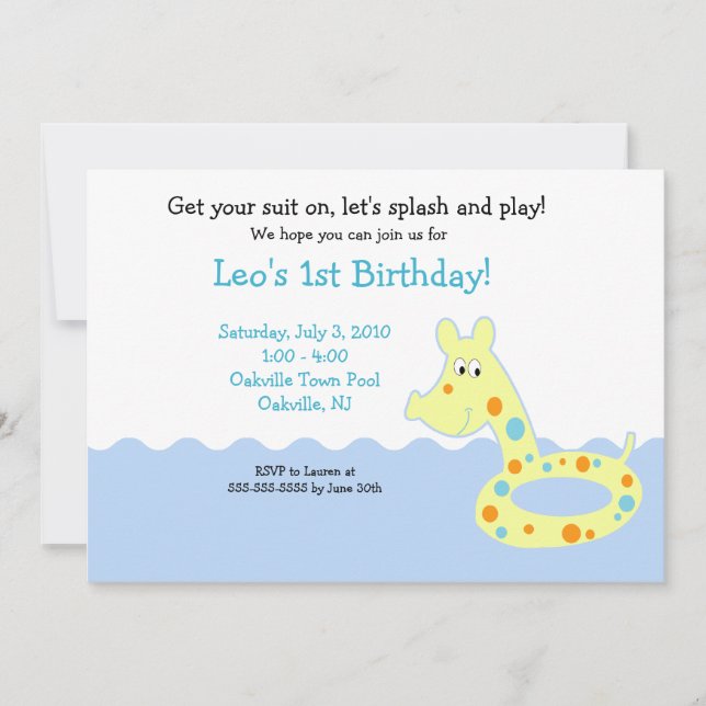 Festa de piscina Nadando Tube 5x7 Convites de Aniv (Frente)