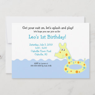 Festa de PISCINA Nadando Tubo 5x7 Convites de Aniv