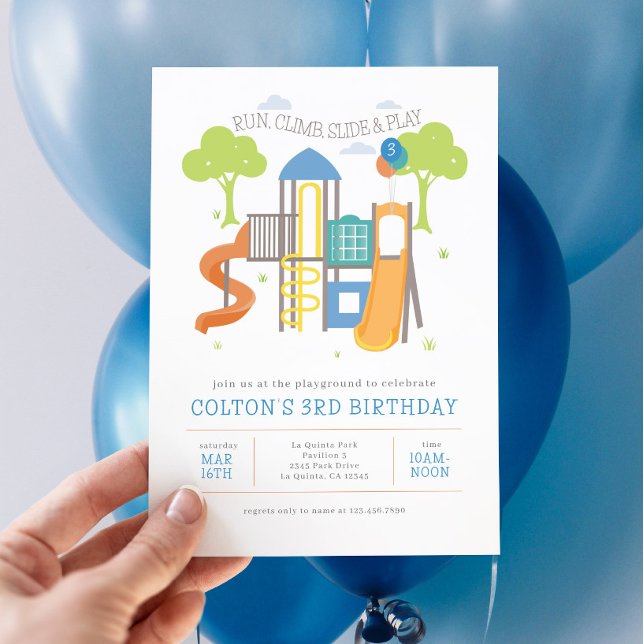 Festa de Playground no Convite de Aniversário do P (Party in the Park Playground Birthday Invitation)