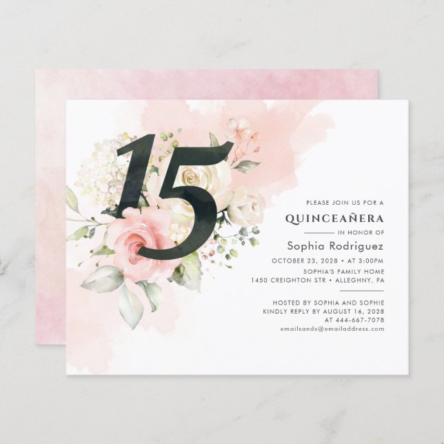 Festa de Quinceanera, 15 de Orçamento Floral (Frente/Verso)