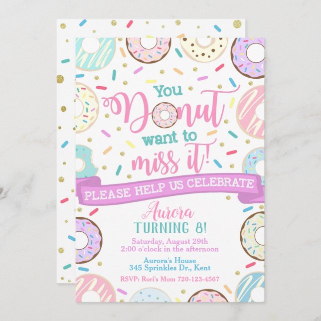 Festa de Rosquinha de Convite de Aniversário de ro (Frente/Verso)