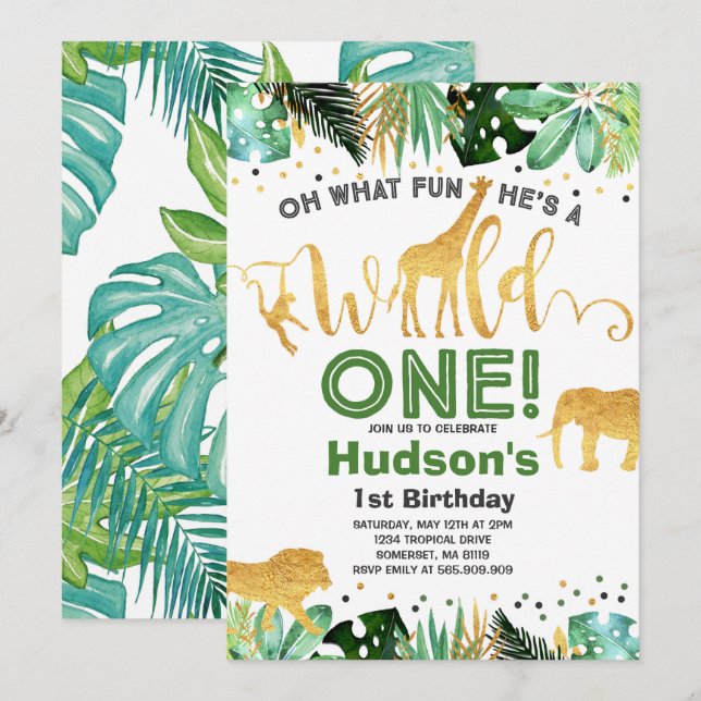 Festa de Selvagem de Um Aniversário de Convite à S (Frente/Verso)