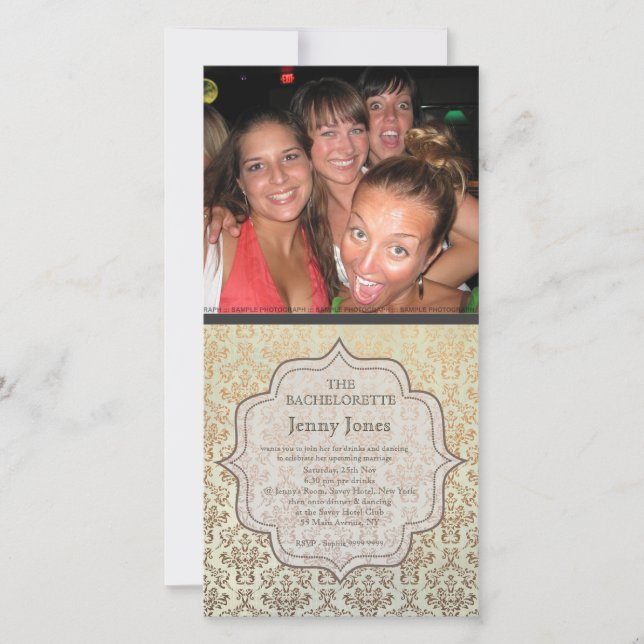 Festa de solteira Caramel Damask Photo Invite (Frente)