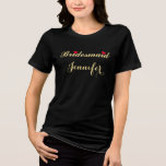 Festa de solteira Negra Bridal Bridesmaid<br><div class="desc">Linda,  elegante e elegante roteiro/tipografia,  diversão,  clássico de Bridesmaid,  manga 3/4,  ajustado fino,  100% de algodão super-soft ring-spun,  raglan,  t-shirt de camisa de baseball,  para chá de panela,  festa de solteira,  festa de casamento. Personalize o chá com o nome da dama de honra.</div>