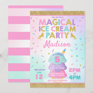 Festa de Sorvete Unicorn de Convite de sorvete